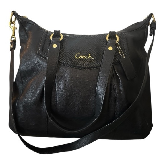 Coach 2012 Ashley Black Python Leather Shoulder Bag or Hand Carry F20104 Style - Picture 1 of 14